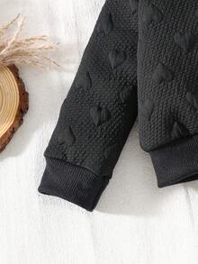 SHEIN Babyflickors set med långärmad topp och byxor, höst/vinter - Svart - Visa 4