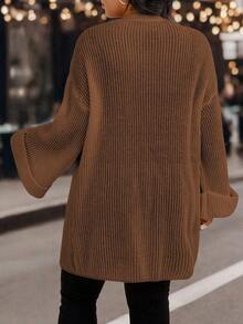 SHEIN LUNE Plus Size Casual Solid Color Dropped Shoulder Loose Cardigan, Autumn/Winter - Yellow - View 2