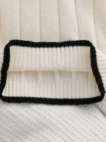 男婴简约百搭新款毛衣，婴儿针织套头衫，时尚贴花刺绣，宽翻领和方领，长袖设计，舒适休闲慵懒氛围，易于搭配工装裤/裤子，适合日常穿着、外出和秋冬旅行 - 白色 - 查看 9