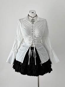 Sunspun Große Größen figurbetontes gerafftes Langarm Bluse mit Glockenärmeln