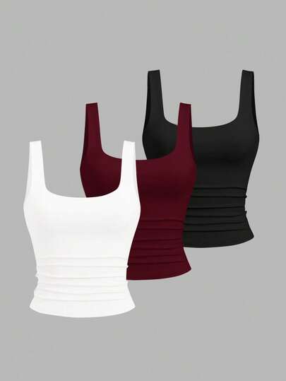 Sweetra Women's Casual Pleated Scoop Neck Tank Top, Summer