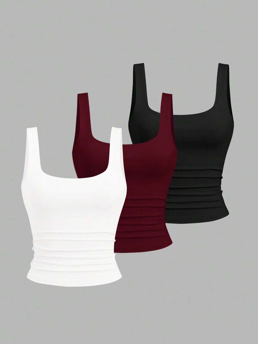 Sweetra 女士休闲褶皱圆领背心，夏季 - 彩色 - 查看 1