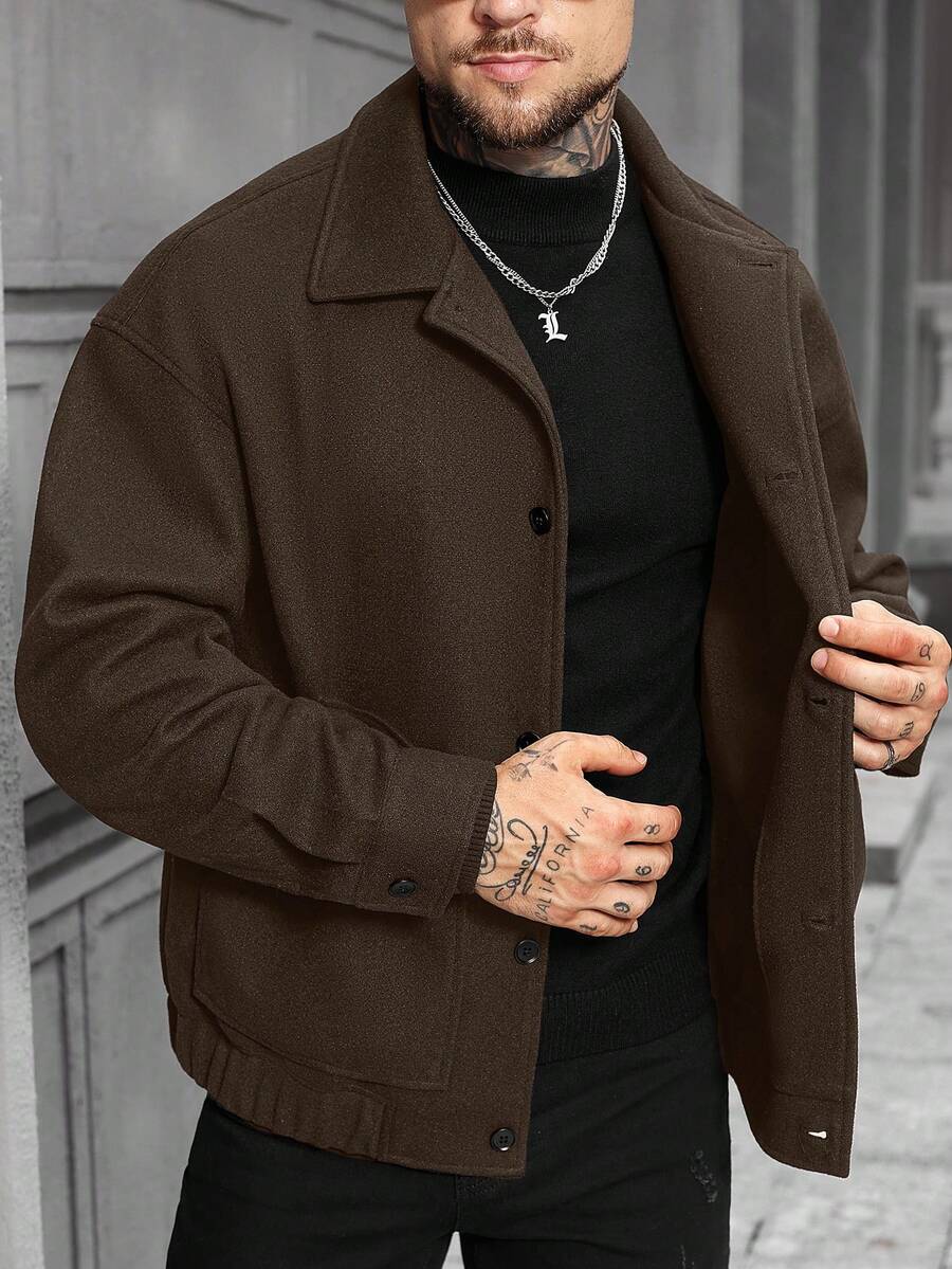 Manfinity Homme Herren einfarbige Langarm-Jacke mit Einzelknopfverschluss, lässig und locker geschnitten, für Herbst/Winter