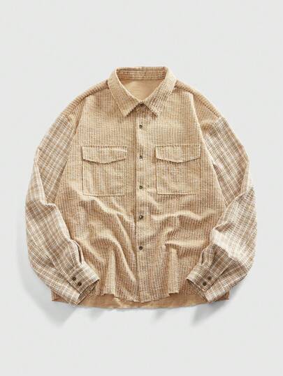 Street Life Veste chemise casual en mélange de laine patchwork pour hommes