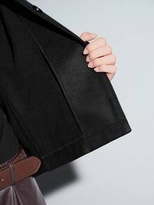 Lumivelle 女士冬季外套，时尚系列，拼接仿皮PU和格子领口袋设计夹克 - 彩色 - 查看 8