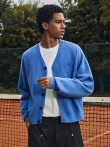 SWAVVY 男士休闲骑士刺绣开衫，秋冬 - 藍色 - 查看 5