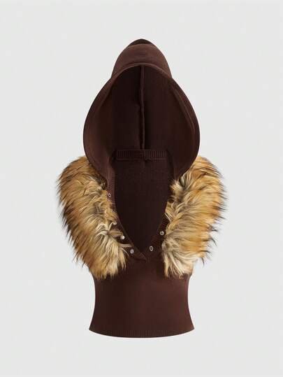 Hippie Suéter de punto esponjoso con capucha y efecto desgastado estilo Y2K, versátil