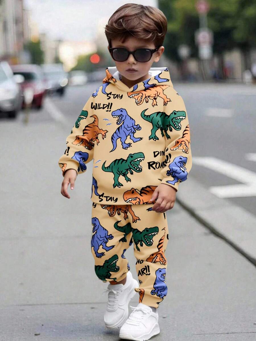 Bộ 2 áo hoodie và quần dài in hình khủng long thoải mái cho bé trai, phù hợp cho mùa thu/đông - Nhiều màu - Xem 1