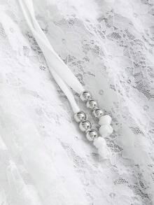 SHEIN PETITE 秋冬不对称下摆抽绳腰优雅派对新年长裙，适合娇小女性 - 白色 - 查看 3