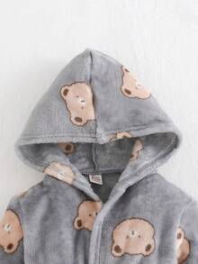 Cozy Pixies Baby Boy Star Pattern Fleece Thick Hooded Long Sleeve Tie-Waist Robe, Cute Bear Print Robe, Bear Pattern Robe, Baby Boy Robe, Cartoon Robe, Thermal Lined Thick, Winter - Royal Blue - View 4