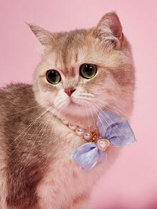 PETSIN 1. 可爱公主风宠物项圈，带蝴蝶结，小型犬项圈带缎带蝴蝶结，猫咪仿珍珠项链 - 彩色 - 查看 6