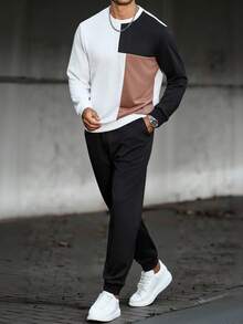 Manfinity CasualCool Bộ đồ thể thao nam thường ngày phối màu, áo nỉ và quần nỉ, thích hợp mặc đi làm, bộ hai mảnh casual mùa xuân/thu, phù hợp cho các hoạt động thường nhật, cuối tuần, dã ngoại, du lịch, môi trường làm việc thoải mái hoặc các dịp bán trang trọng, quà tặng cho bạn trai/chồng, quà kỷ niệm, trang phục Giáng sinh. - Nhiều màu - Xem 4