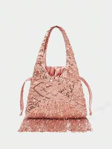 SHECARRY Women's Fashion Sequin Tassel Hem Handbag - Champagne - View 4