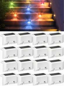 4/10/16 件太阳能栅栏灯，户外防水微型 LED 台阶灯，白色、黑色、棕色，用于户外甲板、楼梯、露台栅栏、花园（白色）