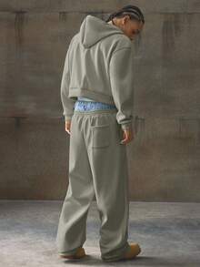 AXEPEAK Men's Zip Front Pocket Drawstring Hoodie And Sweatpants Casual Tracksuit Set - Light Grey - View 4