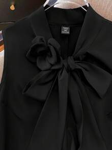 GlowEve CURVE Áo cánh không tay họa tiết hoa 3D trơn màu cỡ lớn dành cho nữ, thời trang thanh lịch, đa năng, thích hợp mặc hàng ngày vào mùa xuân/hè và đi làm - màu đen - Xem 3