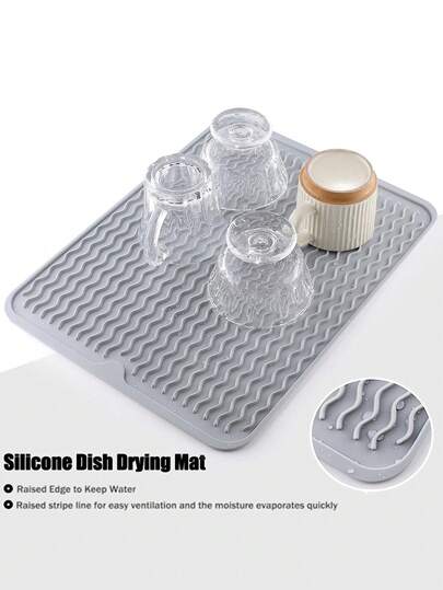 Conjunto de 1 ou 2 tapetes de silicone antiderrapantes para secagem de louça, 40 cm x 30 cm e 30 cm x 15 cm, resistentes ao calor, ideais para bancada de cozinha, pia, escorredor, embaixo da geladeira ou coifa. Fáceis de limpar e com secagem rápida. Organizador de cozinha.