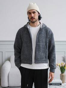 HUEFORM Men The Cropped Version Has A Texture That Matches The Plush Fabric, Which Is Warm And Cold-Resistant, And Fashionable.Zip-Up Hoodies For Men Winter Cardigan For Men Men Knitted Jacket - Grey - View 5