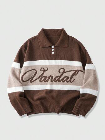 Street Life Herren Pullover mit Buchstabenmuster und Kontrastfarbe, locker gestrickt, Langarm, Herbst/Winter