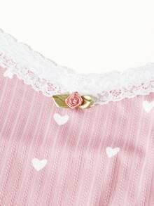 Bonmuse 3件組女款純色愛心印花荷葉邊透氣睡衣套裝，適合夏季 - 彩色 - 查看 10