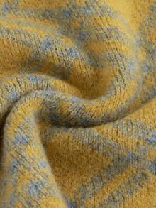 Louniche Women's Casual College Style Loose Fit V-Neck Raglan Sleeve Plaid Pattern Sweater, Autumn/Winter