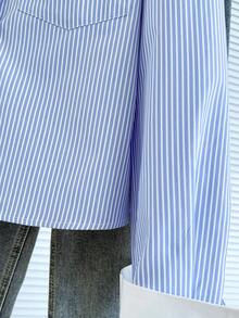 Resyla Striped Decor Lapel Casual Women's Fashion Shirt - Blue - View 8