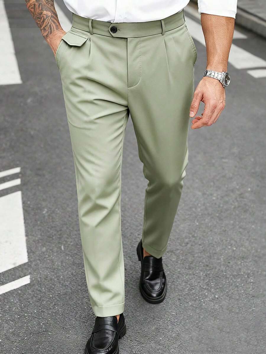 Manfinity Mode 大码男士时尚百搭纯色休闲裤 - 薄荷綠 - 查看 1