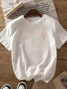 تي شيرت نسائي كاجوال بأكمام قصيرة وياقة مستديرة بطبعة سرطان البحر للصيف