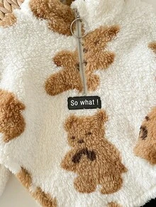 Baby Girl Cute Fleece Letter Graphic Sweatshirt & Elastic Waist Pants Set, Autumn/Winter - Multicolor - View 7