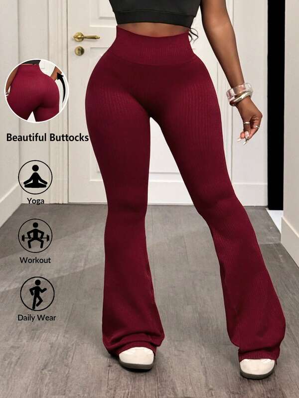 Slaydiva Women's Solid Color Seamless Elastic Yoga Flare Leggings Wide Leg Leggings Flared Leggings For Women Leggings For Women Tummy Control Wide Leg Yoga Pants Seamless Leggings High Waisted Leggings High Waist Tummy Control Leggings Flare Workout Pants Flare Leggings For Women Flared Workout Pants High Waist Leggings Yoga Flare Pants Seamless Flare Leggings