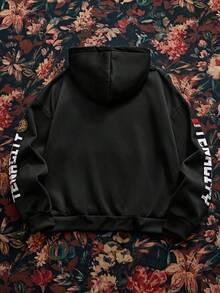 Manfinity VCAY Áo nỉ có mũ trùm đầu có khóa kéo thường ngày dành cho nam, màu đen, có mũ in họa tiết - màu đen - Xem 2