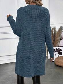 SHEIN LUNE Áo len xẻ tà dài họa tiết thanh lịch dành cho nữ - Màu xanh hải quân - Xem 2