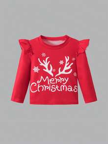 SHEIN 4pcs Merry Christmas Tree Pattern Baby Girls Fashion Tops, Colorful Print, Autumn/Winter - Multicolor - View 3