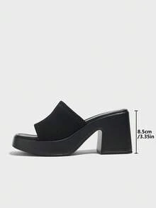 CUCCOO BASICS 女士露趾粗跟防水厚底休闲夏季透气性感高跟穆勒凉鞋，黑色 - 黑色 - 查看 4