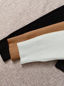 Franclia Set de 3 piezas de suéter de cuello alto de manga larga con costillas y forro térmico grueso para otoño/invierno - Multicolor - Ver 6