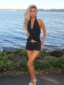 Sydney Algeri 女士西部音乐节低腰牛仔短裤，夏季 - 黑色 - 查看 1