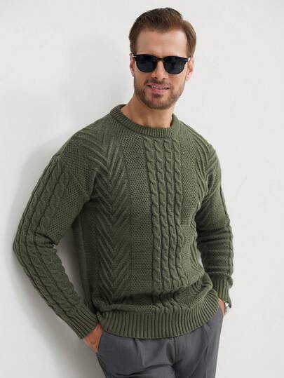 Manfinity Mode Herren Kabel-Strick Oversized Pullover, Herbst Winter
