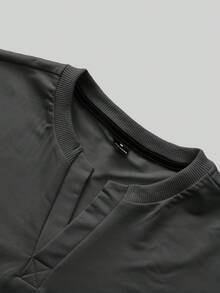 Manfinity Hypemode Áo thun nam tay dài cổ khoét màu trơn, thường ngày, mùa thu - Màu xám đen - Xem 4