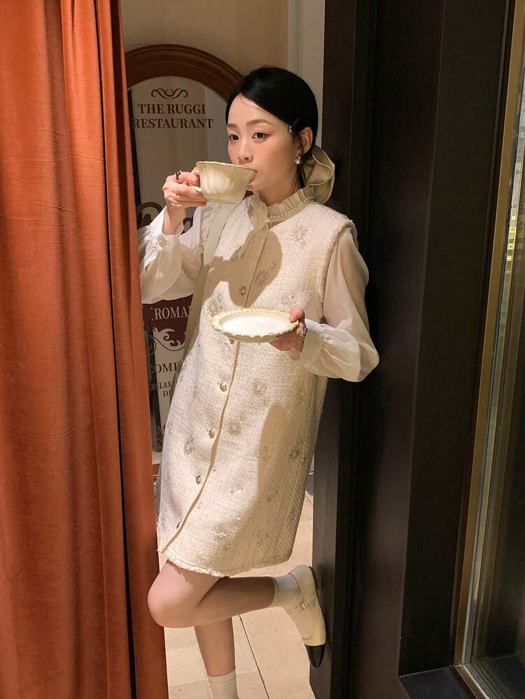 Women's Elegant Sleeveless Sequin Decorated Mid-Length Dress, Korean Style
