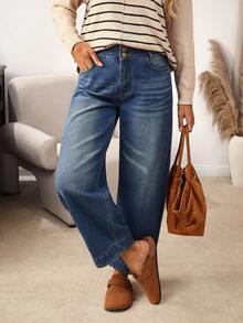 EMERY ROSE Women's Casual Washed Flared Leg Jeans - Blue - View 6