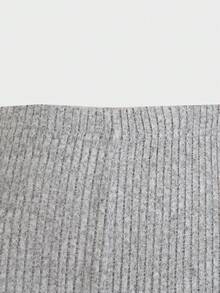 2 Pieces Girl's Elegant Rib-Knit Set,Grey Autumn Cute School Back-To-School,Detachable Black Bow,Long Sleeve Top & Flared Pants Warm Knitted Outfit - Grey - View 5