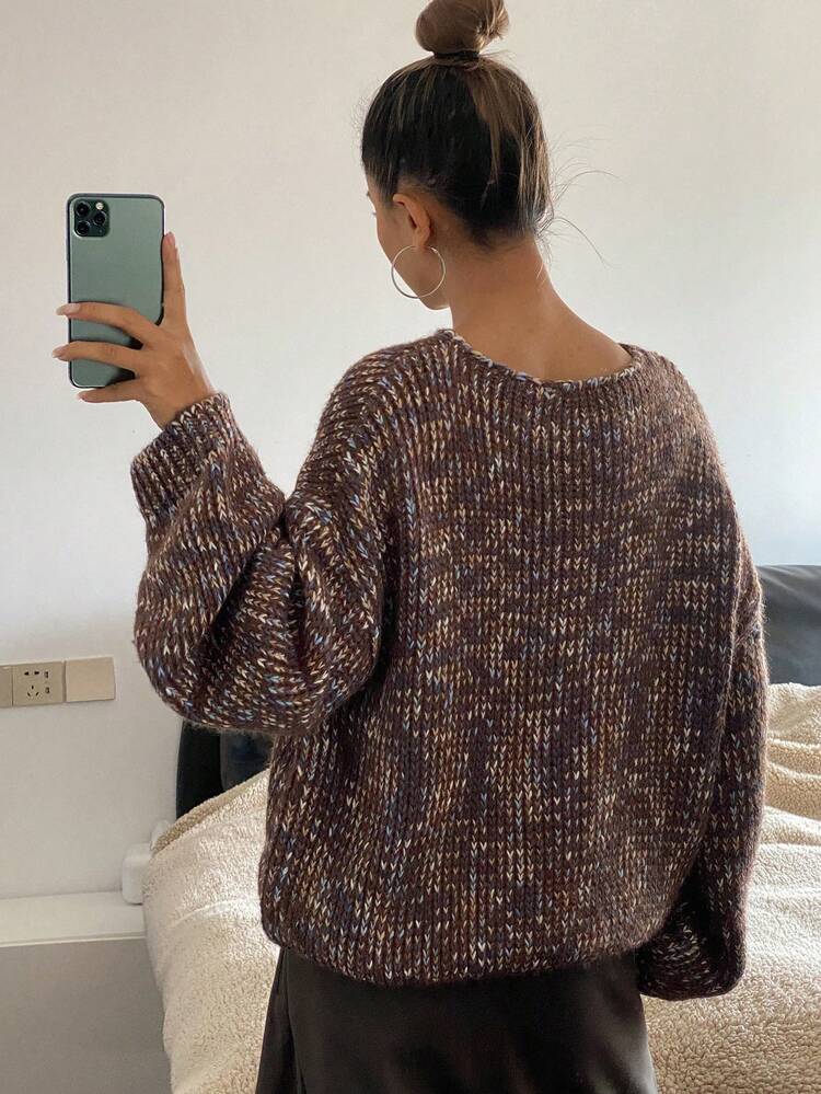 Vintage Floral Print Loose Crew Neck Long Sleeve Elegant Knit Sweater For Women, Autumn/Winter Y2k