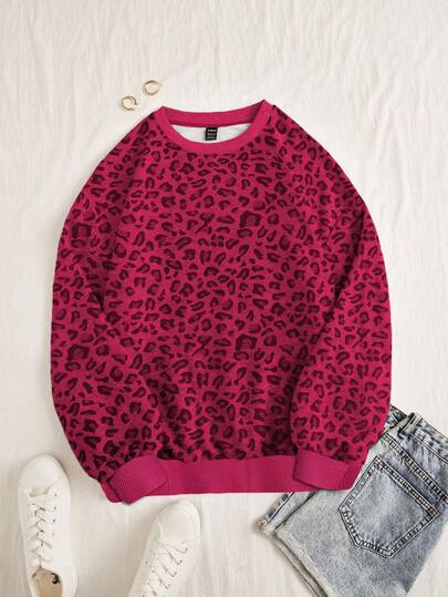 INAWLY 女士休闲豹纹圆领长袖运动衫，秋季