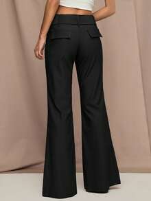 SHEIN BAE Quần ống loe lưng thấp màu trơn thời trang đa năng dành cho nữ khi đi làm - màu đen - Xem 2