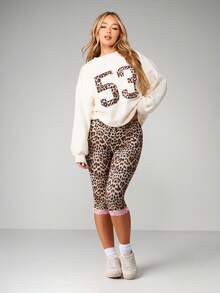 Missguided x Playboy Áo nỉ chui đầu cỡ lớn họa tiết da báo cổ tròn và tay dài cho trang phục thường ngày mùa đông - Màu be - Xem 5