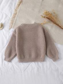 SHEIN Genkimix Kids 少女少女毛衣，紫红色手工刺绣“Honey”字样，花卉针织，优雅休闲波浪纹套头毛衣，柔软百搭，适合上学、外出、秋冬 - 卡其色 - 查看 2