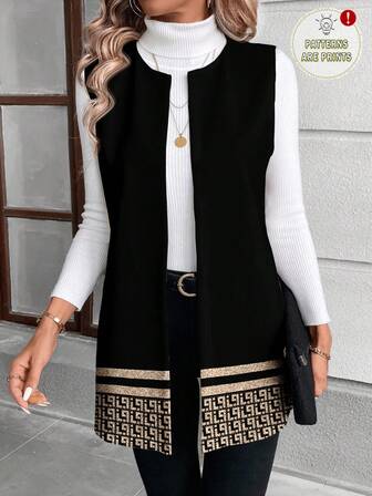 EMERY ROSE Chaqueta clásica de talla grande con estampado geométrico dorado, de estilo minimalista y casual, adecuada para otoño/invierno