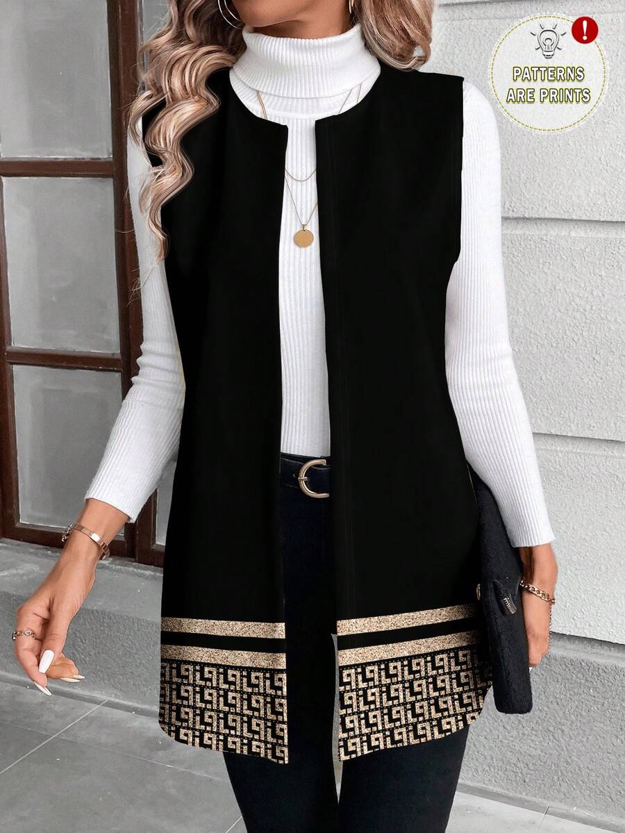 EMERY ROSE 经典金色几何印花休闲简约大码夹克，适合秋冬 - 彩色 - 查看 1