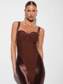 Nuvra Robe de soirée moulante à bretelles fines sans manches en tricot, pour le printemps/été