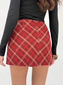Aloruh Women's Red Plaid Christmas & HalloweeAll-Matchic Versatile Skirt, Autumn/Winter - Red - View 1